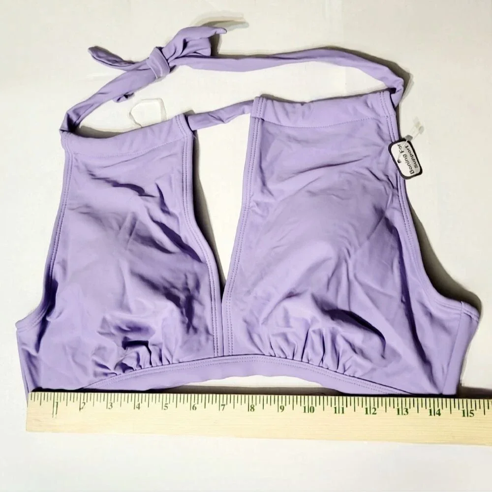 Time & Tru Women's L 12/14 Keyhole Halter Top + High Waisted Bikini Lavender NWT